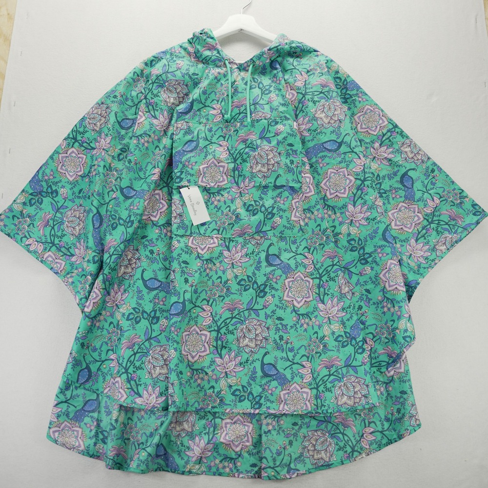 Vera Bradley Peacock Garden Rain Poncho Hooded Teal Floral NWT LG-XL